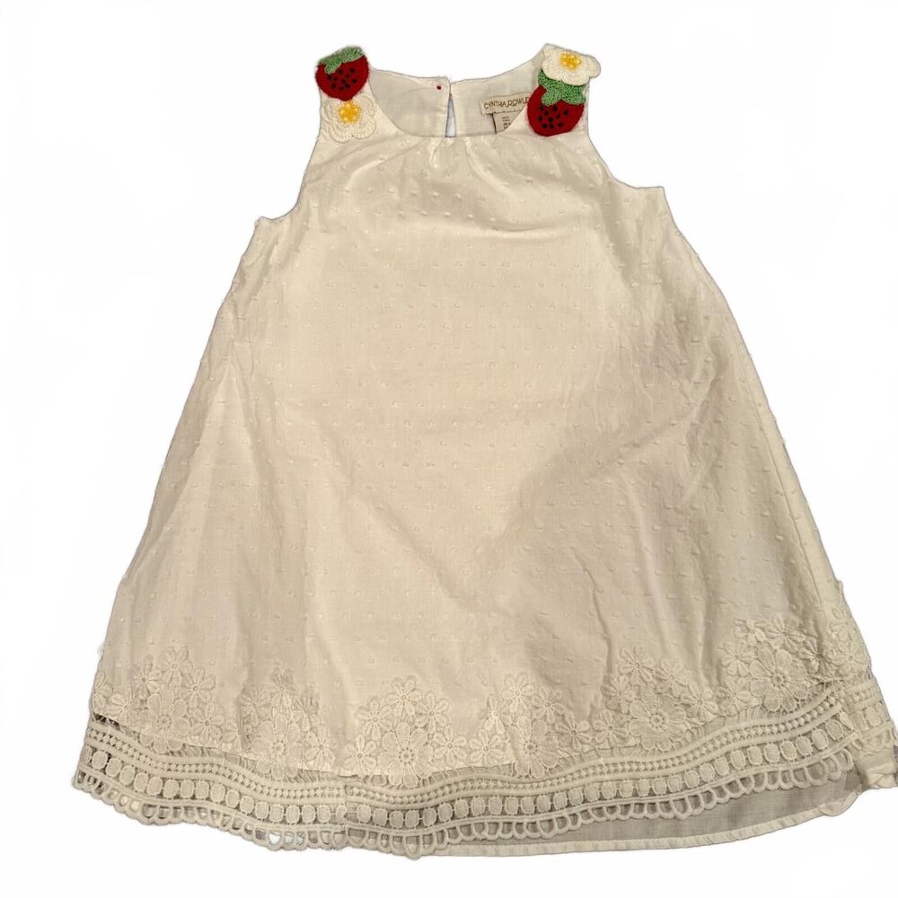 Cynthia Rowley Girls White Dress with Strawberry Applique Size 6